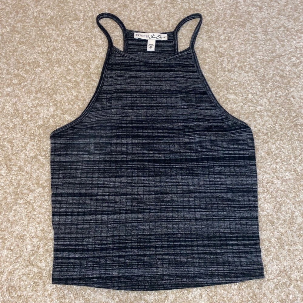 Express One Eleven Classic Halter Neck Heather Striped Cropped Tank Top